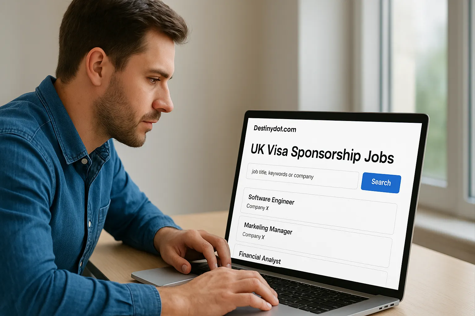 Applicant reviewing UK Visa Sponsorship Jobs on Destinydot.com