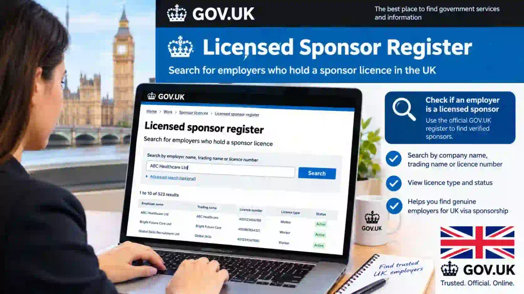 Check Scottish visa sponsorship employers on the GOV.UK sponsor register