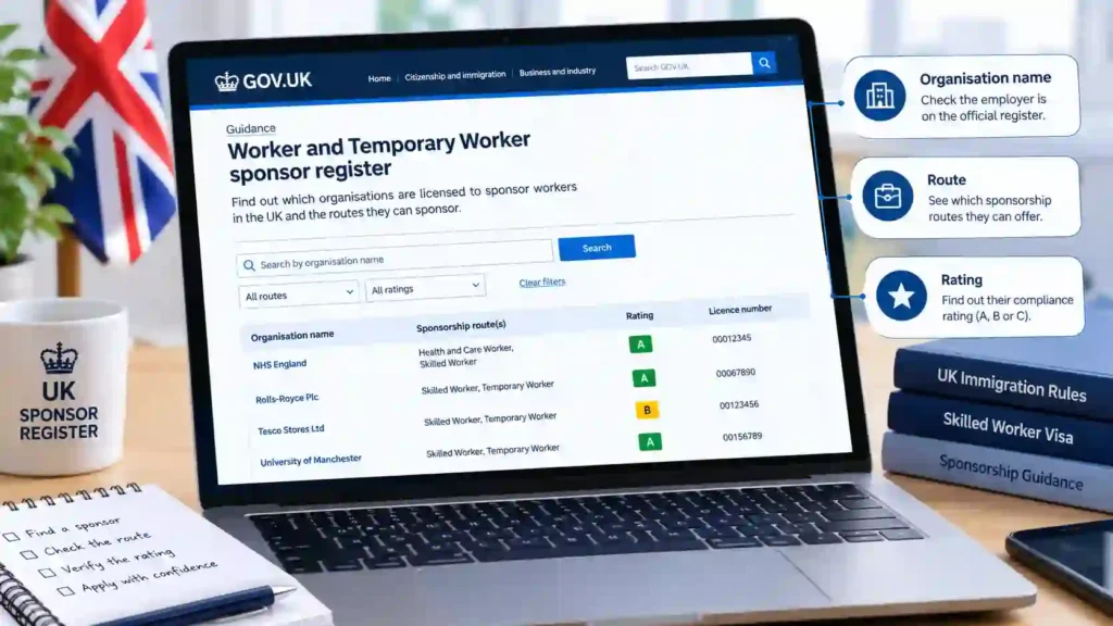 Check UK sponsor register for visa sponsorship employers